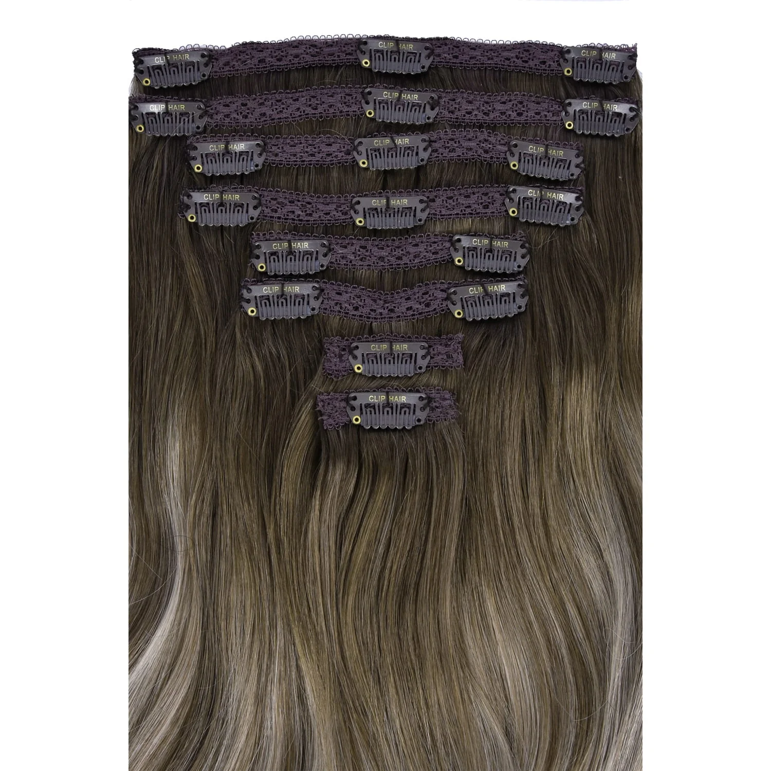 Ash Bronde Balayage Double Wefted Full Head Clip In Hair Extensions - Image 2