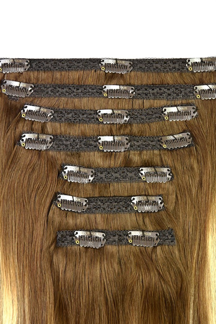 Double Wefted Full Head Chestnut Bronde Balayage Hair Extensions - Image 2