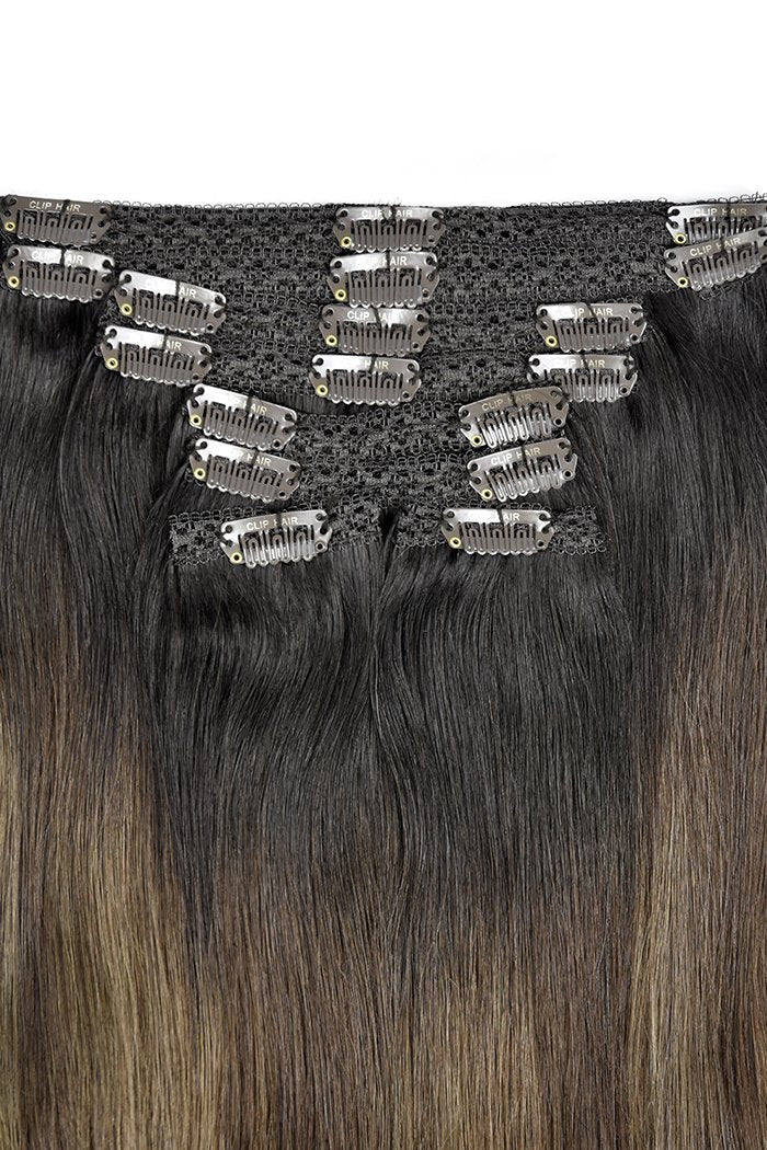 Double Wefted Full Head Espresso Melt Balayage Clip in Hair Extensions - Image 2