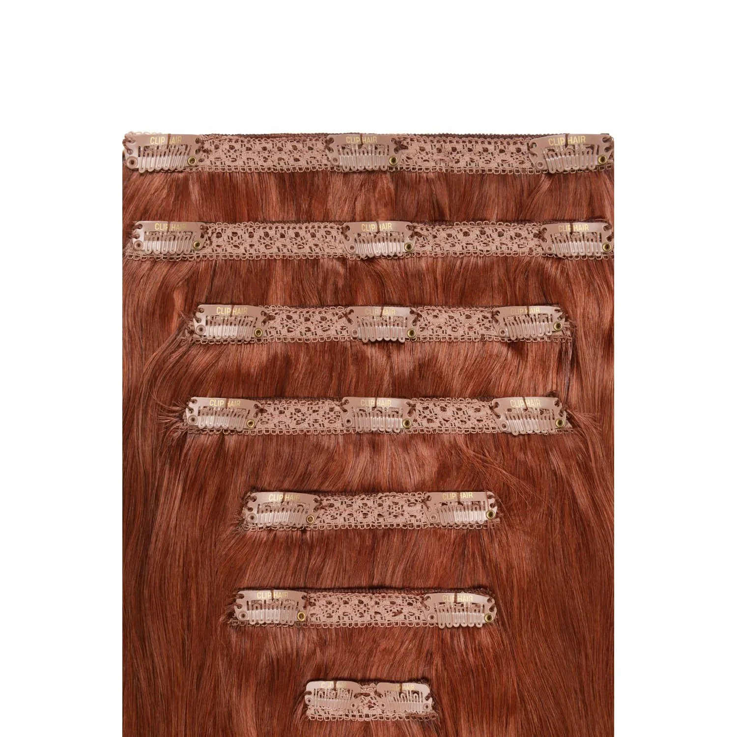 Dark Auburn/Copper Red (#33) Double Wefted Full Head Clip In Hair Extensions - Image 2