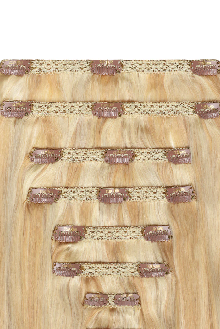 Double Wefted Full Head Remy Clip in Human Hair Extensions - Barbie Blonde (#16/60) - Image 2