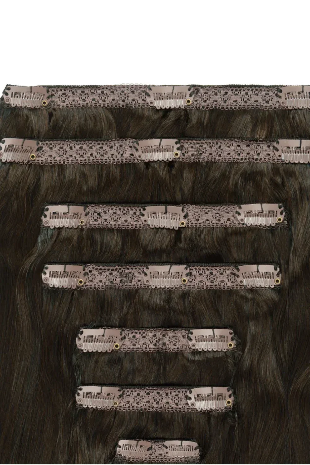 Dark Brown (#3) Double Wefted Full Head Clip In Hair Extensions - Image 2