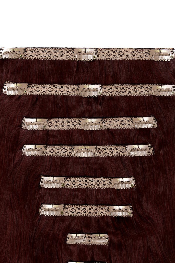 Mahogany Red (#99J) Double Wefted Full Head Clip In Hair Extensions - Image 2