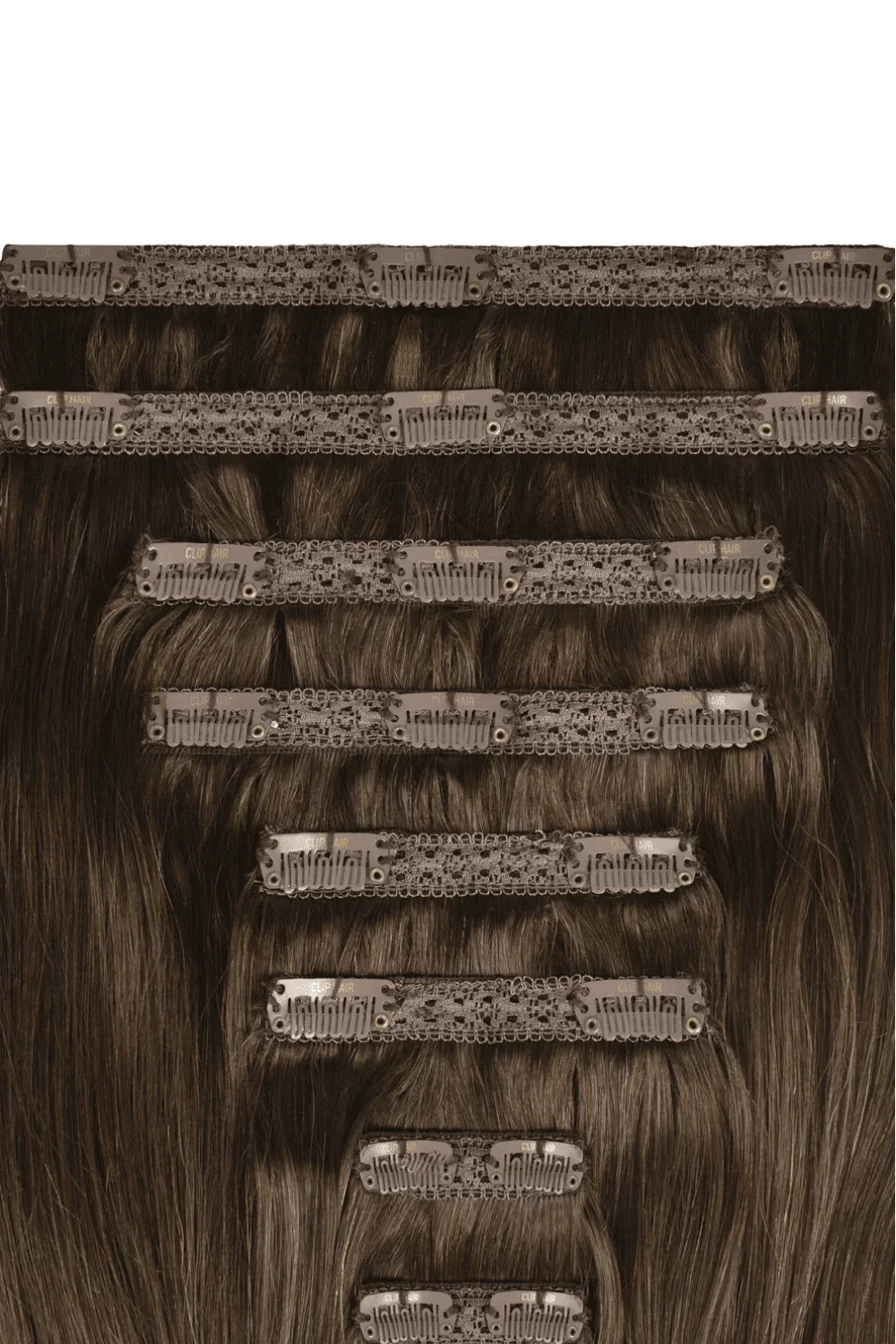Medium Brown (#4) Double Wefted Full Head Clip In Hair Extensions - Image 2