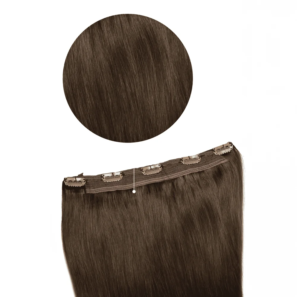 Medium Brown (#4) Quad Weft Clip In One Piece Hair Extensions