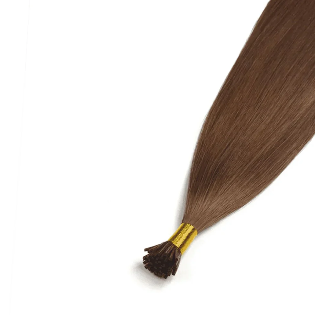 Light/Chestnut Brown (#6) Remy Royal I-Tips Hair Extensions - Image 2