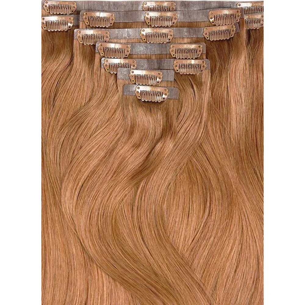 Light Auburn (#30) Double Drawn Seamless Clip In Hair Extensions - Image 2