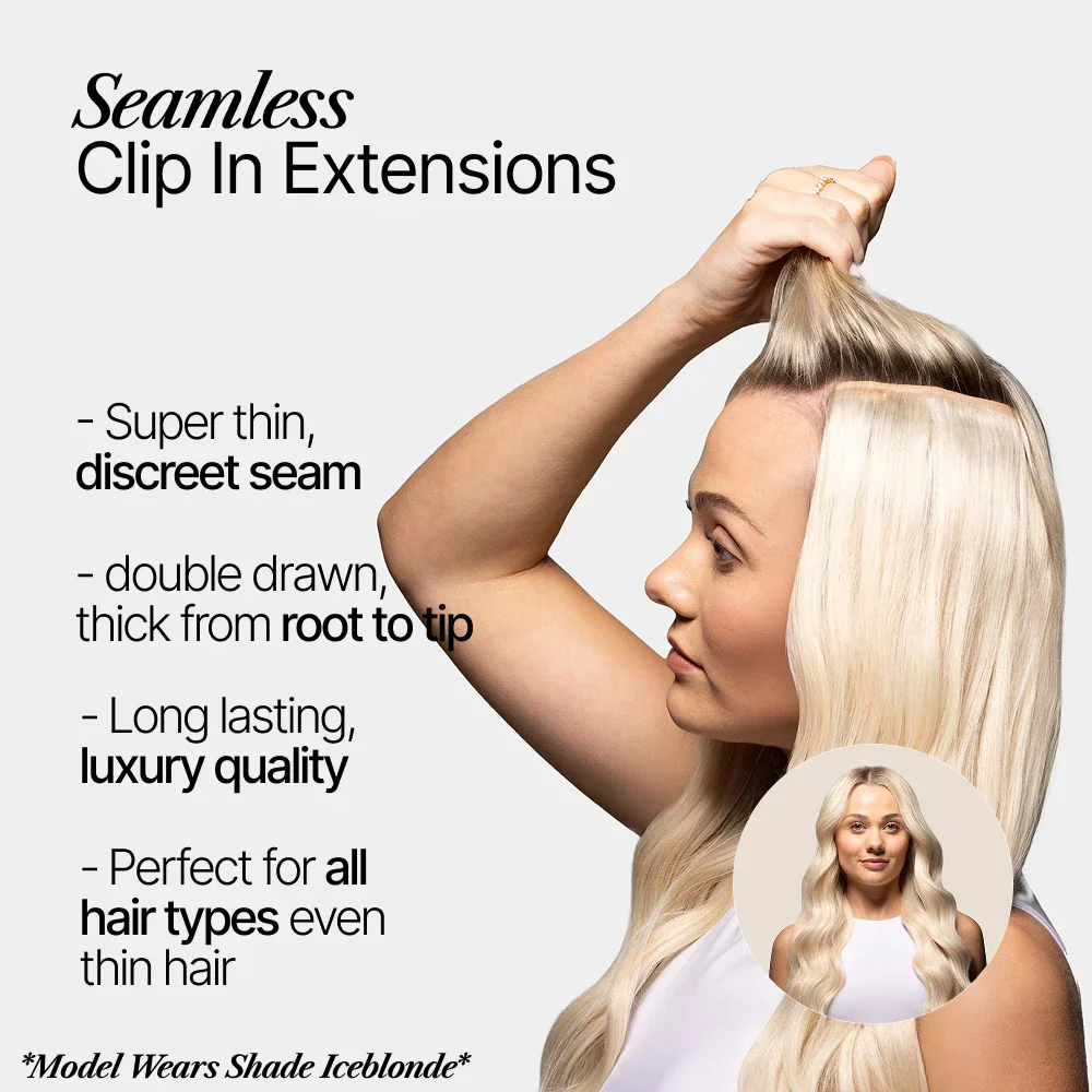 Lightest Blonde (#60) Double Drawn Seamless Clip In Hair Extensions - Image 3